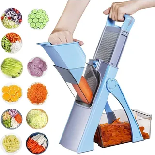 Gemüseschneider, Mandoline Gemüseschneider, Zwiebelschneider Verstellbar, Gemüsehobel aus Edelstahl, Vegetable Slicer, Würfelschneider für Kü... - Blau