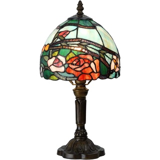 Bieye L30736 Rose Flower Tiffany-Stil Buntglas-Tischlampe mit 20,3 cm breitem Lampenschirm, 38,1 cm hoch, Rot