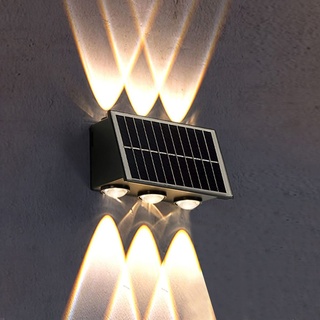 1 Stück Solarleuchte Außen Wandleuchte, Solar LED Wandleuchte Up & Down Light Dekorative Wasserdicht Solarlampen für Garten Rasen Balkon Terrasse Hof (Warmweißes Licht Schalten, 1 Stück)