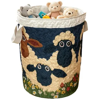 Kinder Wäschekorb mit Henkel für Kinderzimmer - 3D-Druck und Steppmuster für Schafe Aufbewahrungskorb für Kinderzimmer - Schaf Geschenk (Schaf 03, L (71×51 cm))