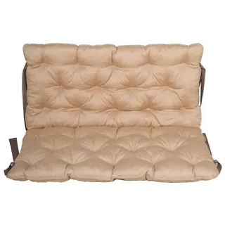 Ambiente Home Bankauflage mit Rückenteil Sitz und Rückenkissen mit Bänder ca. 100x98 cm Polsterauflage beige
