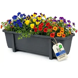 BigDean 3 Stück Blumenkasten Balkon 60cm anthrazit inklusive 6 einstellbare Haltern wetterfest - Schwarz/Grau