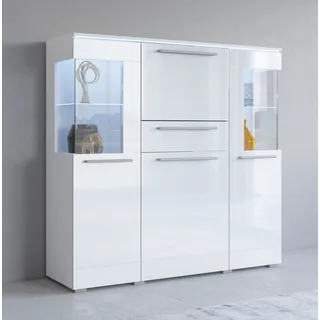 OTTO home Highboard OTTO HOME "India,Breite 130cm, stilvolle Hochkommode 3Türen, Klappe und Schublade", weiß (weiß, weiß hgl), B:130cm H:127,5cm T:39cm, Sideboards, Highboard, Hochschrank viel Stauraum, Einlegeböden verstellbar,ohne Beleuchtung