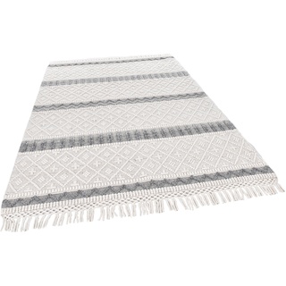 Wollteppich THEKO "Visby - 915" Teppiche Gr. B/L: 170 cm x 240 cm, 10 mm, 1 St., weiß (wollweiß) Fransenteppich Schurwollteppiche