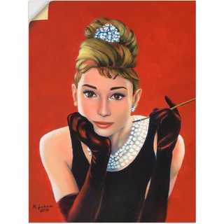 Artland Wandbild Audrey Hepburn Porträt, Stars (1 St), als Alubild, Outdoorbild, Leinwandbild, Poster, Wandaufkleber rot 60 cm x 80 cm