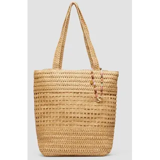 s.Oliver Shopper Tasche, Raffia-Totebag mit Reißverschluss und Schmuck-Detail braun