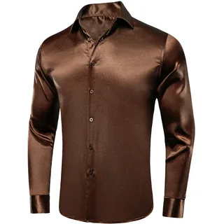 OLEETS Herren Business Langarmhemd -Satin Herren Hemden Revers Seide Hochzeit Business Slim Tops Herbst Streetwear Einfache Retro Büro Kleidung - 4XL