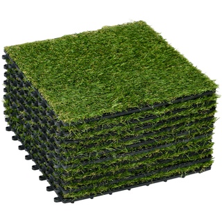 Kunstrasen 10Er Stecksystem Set Mit Drainagefunktion Und 6.500 Fasern Grün (Farbe: Dunkelgrün)