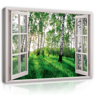 WallArena- Leinwand Bilder - 3D-Fenster - 120x80 cm Leinwandbilder - Bild auf leinwand - Wandbild XXL groß Wandbilder für Wohnzimmer Schlafzimmer Wohnzimmerbilder Modern kunstdruck - Natur