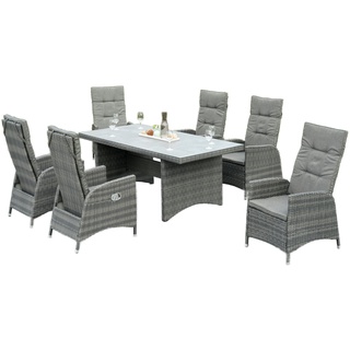 Merxx Bologna Set 7tlg., 6 verstellbare Sessel, 1 Tisch mit Tischplatte in Steinoptik, Alumiunium/Kunststoffgeflecht