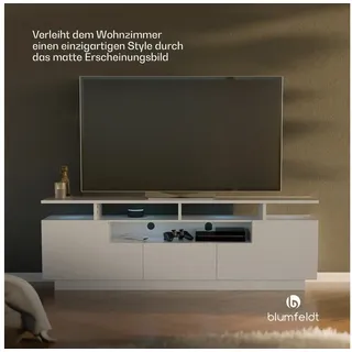 Blumfeldt Klarstein TV Board Weiss, Wohnzimmer Möbel für tv, 150 cm Fernsehschrank mit Color-LEDs, Großes TV-Lowboard, Niedrige TV-Schränke mit Stauraum,