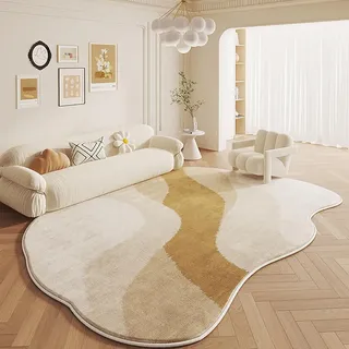RBQIZVW Creme Teppich Wohnzimmer 200x300 cm Teppiche Unregelmäßig Schlafzimmer Kurzflor Teppich Wohnzimmerteppich Waschbarer Teppiche Anti-Rutsch Unterseite