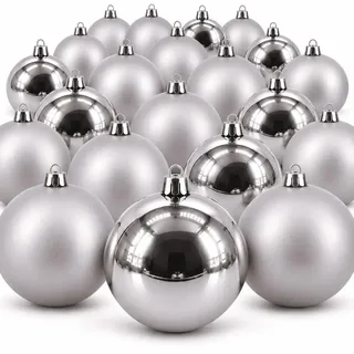 Weihnachtskugeln Outdoor 24er Set Ø10cm Christbaumkugeln Silber Mix Wetterfest - Silber