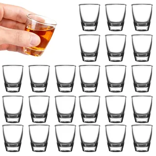 24 Stück Schnapsgläser Glas, 30ml Schnapsgläser, Hartglasbecher,Direkter Trinkbecher, mit Dickem Boden, Party Zubehör Kleines Schnapsglas, für Schnäpse, Wodka, Ouzo, Sambuca, Spülmaschinenfest