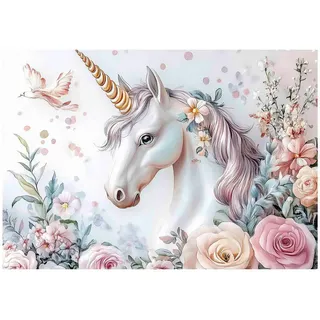 WallArena Fototapete, Einhorn Blumen 350x250