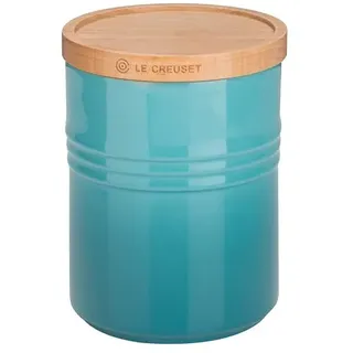 LE CREUSET Steinzeug Mittelgroße Vorratsdose mit Holz-Deckel, Steinzeug, 540 ml, 10 cm, Karibik, 91044401490099