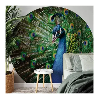 K&L Wall Art Fototapete Fototapete Retro Pfau König der Vögel Vliestapete Rund Tapete, Peacock Tapete grün 1.88 m x 1.88 m