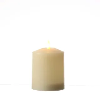 MARELIDA LED Kerze Kirchenkerze Echtwachs flackernd H: 11,5cm D: 7,5cm Timer creme