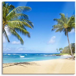 Pixxprint Glasbild Wunderschöner Strand mit Palmen, Wunderschöner Strand mit Palmen (1 St), Glasbild aus Echtglas, inkl. Aufhängungen und Abstandshalter