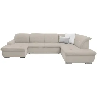 Cantus Wohnlandschaft, Creme, Metall, Uni, 5-Sitzer, Ottomane rechts, U-Form, 342x208 cm, Made in EU, seitenverkehrt erhältlich, Hocker Rücken echt, Wohnzimmer, Sofas & Couches, Wohnlandschaften, Wohnlandschaft U-Form