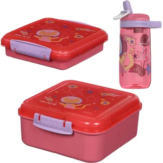 Sistema Expressions Kinder Brotdose & Wasserflaschen-Set | Bento Cube (1,25L), Sandwich Box (450ml) & Easy Sip Flasche (500ml) | Space Kitty Popsicle