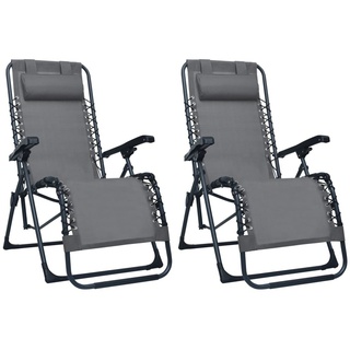 [Neues Design]Klappbare Liegestühle 2er Set Sonnenliege Gartenliege Strandliege Relaxstuhl Ergonomisch Grau Textilene Ergonomischer NEW Möbel 5867