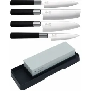 KAI Wasabi Black Set 4 Messer + Schleifstein