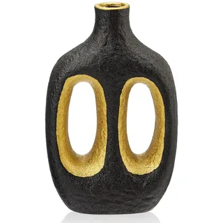 Arborus Donut Vase Keramik Vase Deko Schwarz Gold Vase 24 cm Blumenvase Matt Ästhetik Dekovase Modern Vase für Tisch Deko Regal Deko Wohnzimmer Deko Schlafzimmer Deko Home Deko Küche Deko Büro Deko