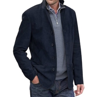 Herren Outdoorjacken Reverskragen Outwear Casual Mantel Langarm Business Jacke Tiefblau,Größe 2XL