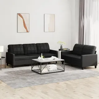 SECOLI Sofa Set 3-2 Wohnzimmer Garnitur - Kunstleder Couch für Wohnzimmer/Schlafzimmer/Büro/Wohnung - 3-Sitzer und 2-Sitzer - Schwarz