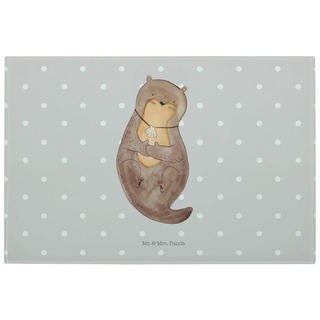 Mr. & Mrs. Panda Servierbrett Otter mit Muschelmedaillon - Grau Pastell - Geschenk, grübeln, Schnei, Premium Glas, (1-St) grau