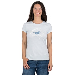 MUSTANG T-Shirt Damen Logo Printshirt Alexia C Logo Slim Fit (1-tlg) Basic Kurzarm Tee Shirt mit Rundhalsausschnitt aus 100% Baumwolle blau S