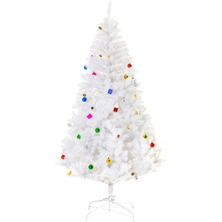 HOMCOM Weihnachtsbaum künstlicher Christbaum Tannenbaum Baum 180cm mit Ständer inkl. Dekor (180cm, weiß/Weihnachtsbaum 1)