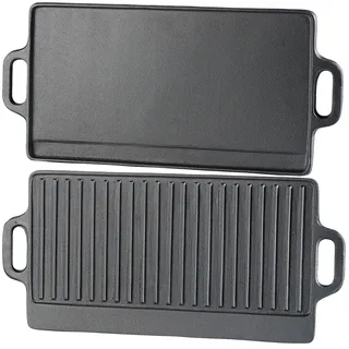 Rosenstein & Söhne BBQ Grillplatte: 2er-Set gusseiserne Wende-Grillplatten für Grill & Ofen, 51 x 23,5 cm (Wende-Grillplatte Gusseisen, für Glaskeramikfeld, Guss)
