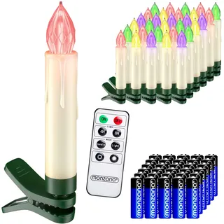 DEUBA® LED Weihnachtsbaumkerzen Kabellos 30er Set Bunt mit Batterie Timer Christbaumkerzen Tannenbaumkerzen Lichterkette Weihnachtsbaum Beleuchtung
