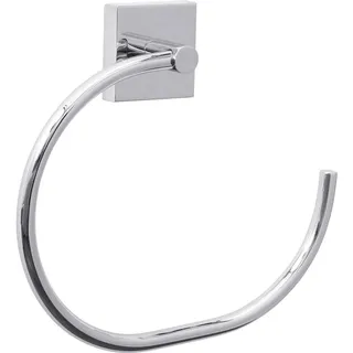 tesa EKKRO Handtuchring - 195 mm x 175 mm x 45 mm | Ovaler Handtuchhalter-Ring zur Wandbefestigung ohne Bohren - aus verchromtem Metall - inkl. Klebelösung