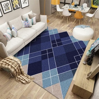 AU-SHTANG Schlafzimmer deko Dunkelblauer Teppichboden, geometrisches Muster Modern einfach zu verwalten, einfach zu verwalten Easy Vacuum Teppich großer Teppich -Navy blau_80x200cm