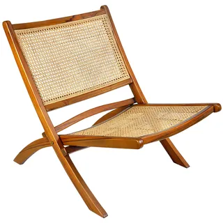 Rattanstuhl SIT Stühle Gr. B/H/T: 65 cm x 75 cm x 83 cm, Klappbar-Rahmen Teak-Sitzfläche und Rückenlehne Rattan + Massivholz, beige (natur, natur) Holzstühle klappbar