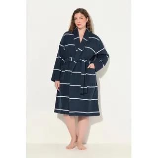 Ulla Popken Bademantel Bademantel Ringel Schalkragen Langarm Frottee, Langform, Materialmix blau 46/48