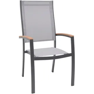 Ambia Garden Stapelsessel, Grau, Hellgrau, Teak, Holz, Metall, Textil, Eukalyptusholz, Hartholz, eckig, Flachrohr, 58x108x64 cm, Fsc, Typenauswahl, stapelbar, Gartenmöbel, Gartenstühle, Gartenstühle stapelbar