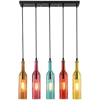LED Antik Hängelampe Pendelleuchte Vintage Industriell Esstischlampe Bunt Glas Wein Flasche Lampenschirm Retro Kronleuchter für Wohnzimmer Küchen insel Esszimmer Lampe, Höhenverstellbar Beleuchtung
