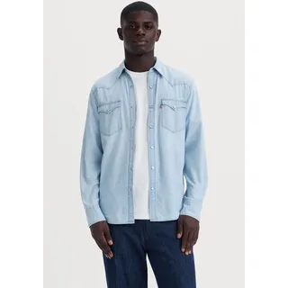 Jeanshemd LEVI'S "LE BARSTOW WESTERN STAND", Herren, Gr. S, N-Gr, blau (brunett light chambr), Web, Obermaterial: 100% Baumwolle, casual, normal, Langarm, Hemden, mit Brusttaschen