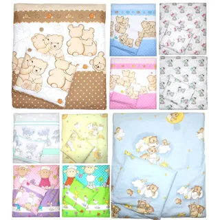 Primawela 2 oder 4 teiliges Set 70x78 für Baby Wiege Kinderwagen Beistellbett Bettwäsche (Bärchen Wolke Blau, 2 Teilig)