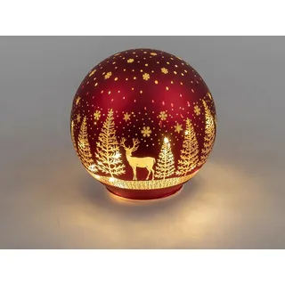 formano Weihnachtsbaumkugel Deko Kugel Licht rot mit Hirsch und Bäume LED-Licht mit Timer, Glas rot