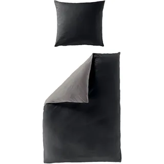 BIERBAUM Modern Uni unifarben Baumwolle grau 155 x 220 cm + 80 x 40 cm