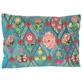 Casa Moro Dekokissen Samt Kissen Jolina 48x30 mit Blumen & Schmetterlingen bestickt, Kissenhülle mit Füllung blau