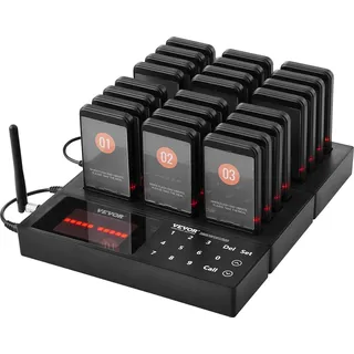 Vevor Restaurant-Pager-System, Kabelloses Warteschlangensignal mit 400 m Reichweite, Piepser zur Rufannahme von Gästen mit Vibration und Blinken, 24 Pager für Imbisswagen, Kirche