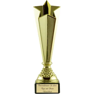 Pokalmatador Big Star Award Pokal, Höhe ca. 28 cm, auf edlem Marmor montiert, inkl. Wunschtext auf hochwertigen Aluschild, Gold