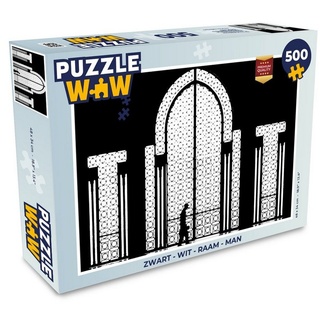 MuchoWow Puzzle Schwarz - Weiß - Fenster - Mensch, 500 Puzzleteile, Foto-Puzzle, Bilderrätsel, Puzzlespiele, Spielzeug bunt