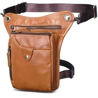 Le'aokuu Herren Echtes Leder Tasche Beinbeutel Beintasche Außenbeintasche Beinbeuteltasche Reisen Hüfttasche Wandern Klettern Oberschenkeltasche für Männer Frauen 211-5